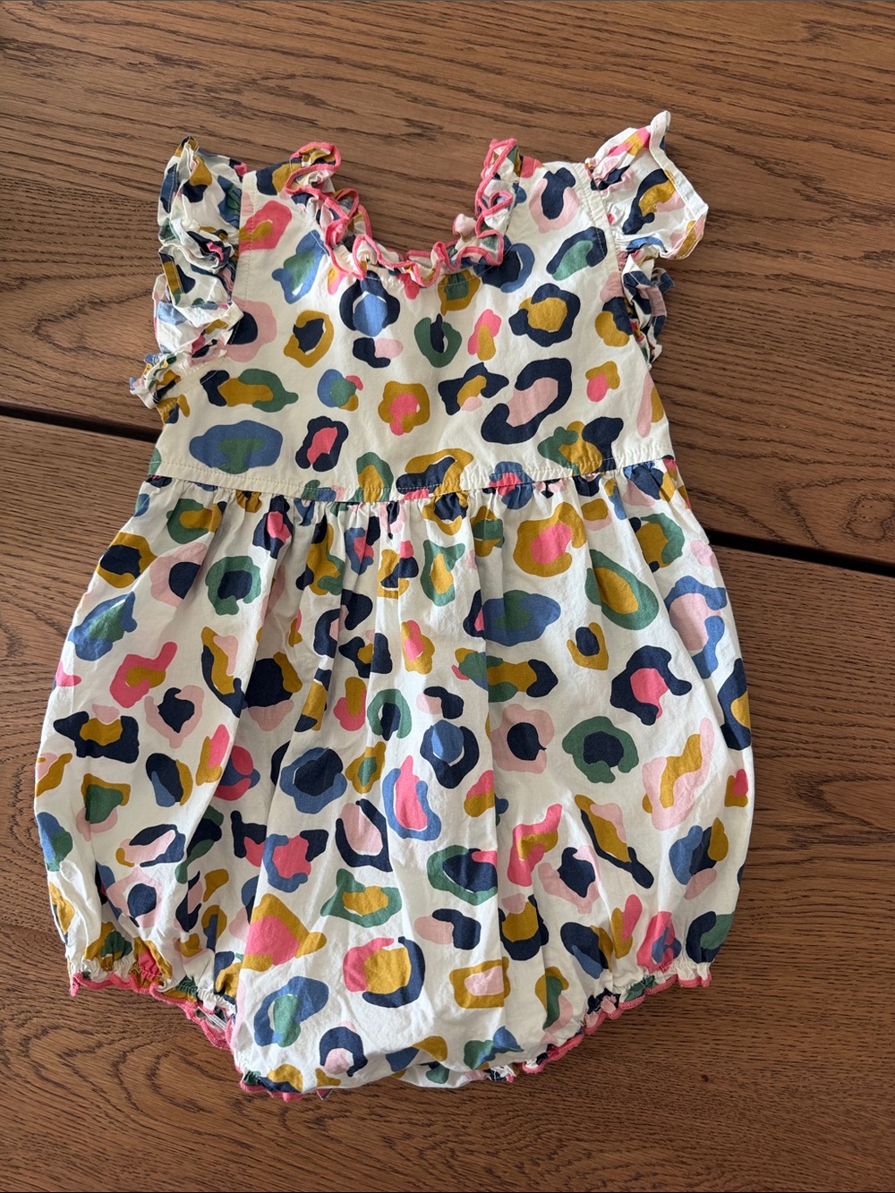 Pink Chicken White Multicolor Leopard Print Romper with Pink Trim